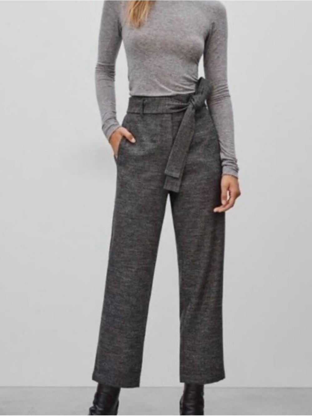 Aritzia Wilfred Jallade Wool Plaid Trouser Pants 6 Black White Career Classic